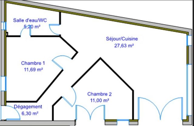 Plan du gîte BERLINETTE en Rez de chaussé, avec entrée indépendante, Séjour & Cuisine, et Salle d'eau