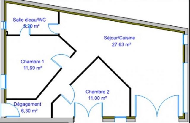 Plan du gîte BERLINETTE en Rez de chaussé, avec entrée indépendante, Séjour & Cuisine, et Salle d'eau
