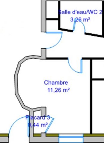 Plan de la chambre SHELBY en Rez de chaussé, avec entrée indépendante, dégagement et Salle d'eau attenante