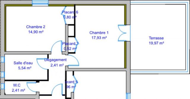 Plan de la chambre Sean Connery située à l'étage de la propriété, vaste chambre avec Salle de bain et toilettes indépendants, terrasse privative